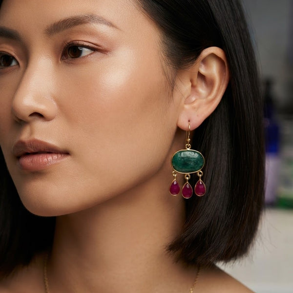 Triple stone earrings